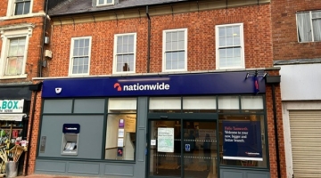 photo of Nationwide building with new blue shop front and new renovated Georgian style building