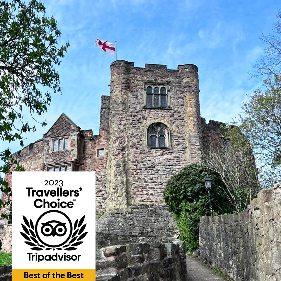Tamworth castle with the Travellers' Choice Tripadvisor logo