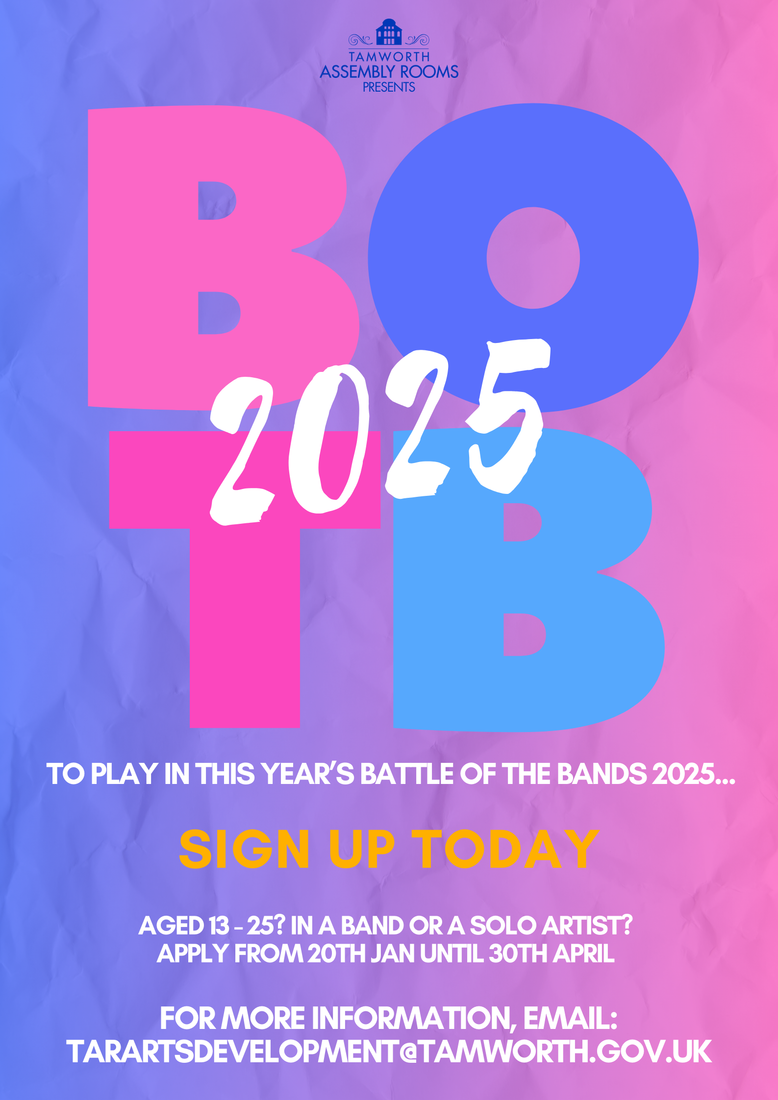 poster with a pink and blue background and wording BOTB 2025