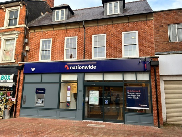 photo of Nationwide building with new blue shop front and new renovated Georgian style building