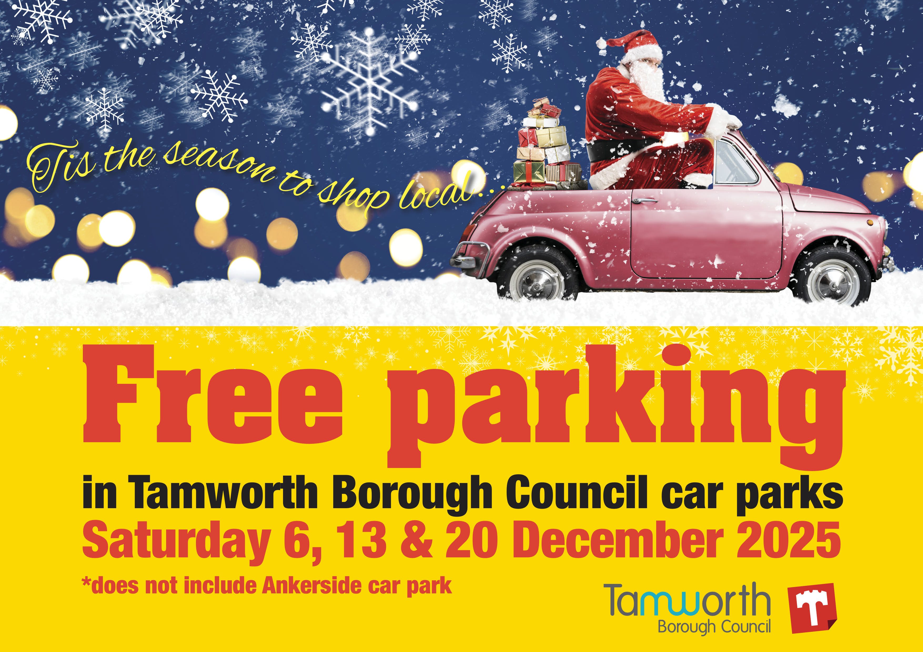 Free parking poster with information and dates 