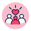 pink icon with 3 heads and heart