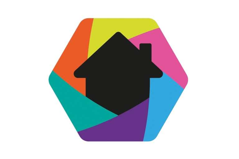 logo of a black house with coloured background