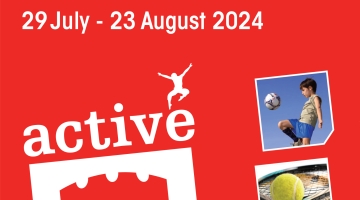 Red cover for playscheme brochure showing dates and active Tamworth logo