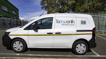 photo of a white electric van with Tamworth Borough Council written on the side