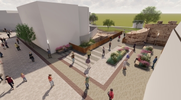 artists impression of an area showing a wider walkway to a green space