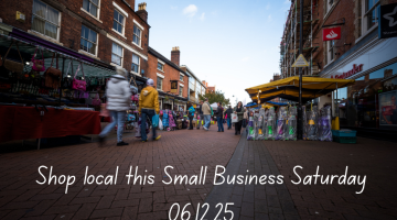 A view of Tamworth markets with text 'Shop local this Small Business Saturday 06.12.25'